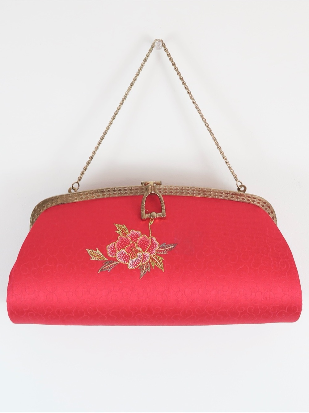 Red Floral Embroidered Evening Clutch - Women Bags
